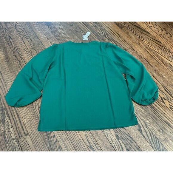 J Crew Blouse Top Puff Sleeve Satin Back Crepe Long Sleeve BL712 Green LT NEW - Picture 2 of 7